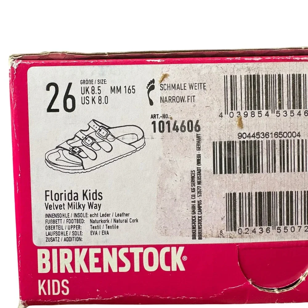 Birkenstock Florida Kids Velvet‎ Milky Way Sandals Size 26 E US K 8.0 Narrow